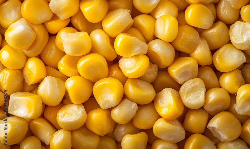 Fresh, Vibrant Yellow Corn Kernels Piled Together in a Natural Display on a Simple Surface Fresh, Vibrant Yellow Corn Kernels Piled Together in a Natural Display on a Simple Surface