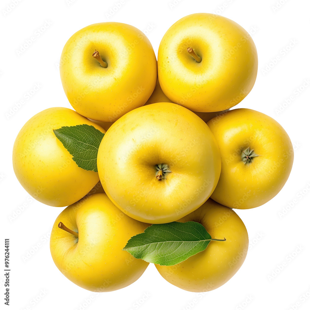 Fresh Yellow Apples Top View isolated on white or transparent background, png clipart, design element. Easy to place object on any other background. Fresh Yellow Apples Top View isolated on white or transparent background, png clipart, design element. Easy to place object on any other background.