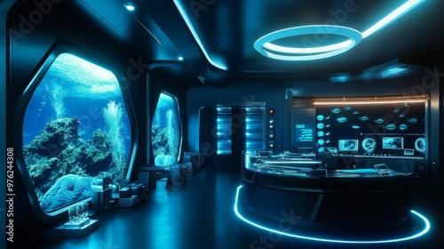 Futuristic Underwater Observation Room.