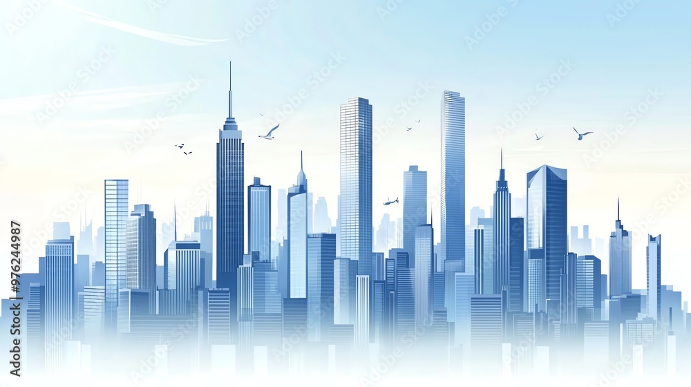 Obraz premium A cityscape silhouette of skyscrapers and clouds.