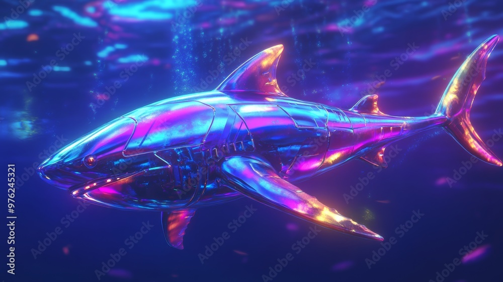 Holographic Shark in Blue Water. Holographic Shark in Blue Water.