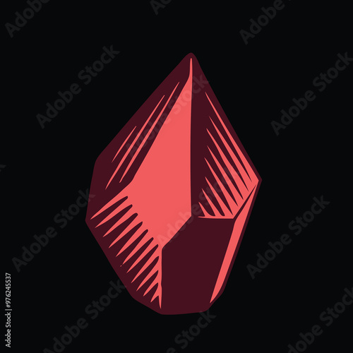 Red Precious Crystal. Editable hand drawn illustration. Vector vintage engraving. Isolated on black background. 8 EPS