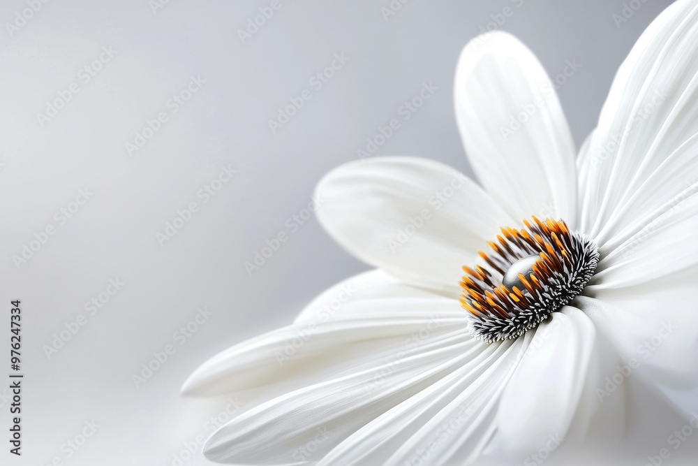 Fototapeta premium A Close-Up View of a Delicate White Flower With Vibrant Orange Stamen Set Against a Soft Background