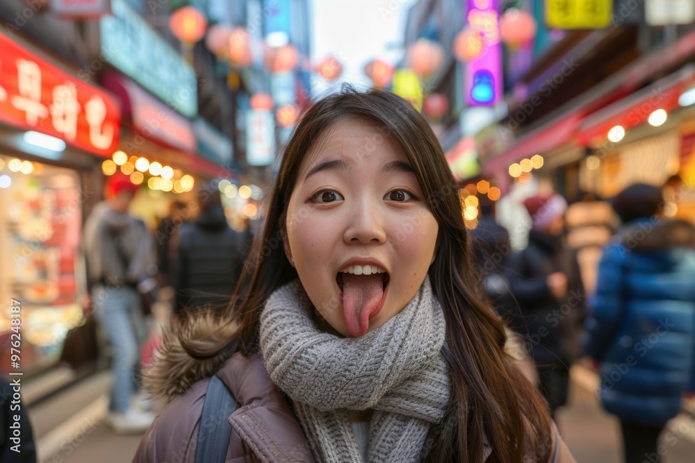 Youthful playful asian girl posing fun selfie charm. Lively portrait of cheeky carefree girl enjoying lighthearted moment. Snapshot symbolizing spontaneity and joy of carefree lifestyle. Youthful playful asian girl posing fun selfie charm. Lively portrait of cheeky carefree girl enjoying lighthearted moment. Snapshot symbolizing spontaneity and joy of carefree lifestyle.
