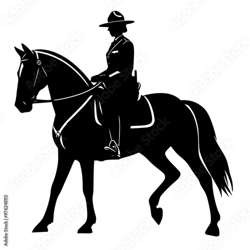 horse rider silhouette, mounted police patrol on horseback
