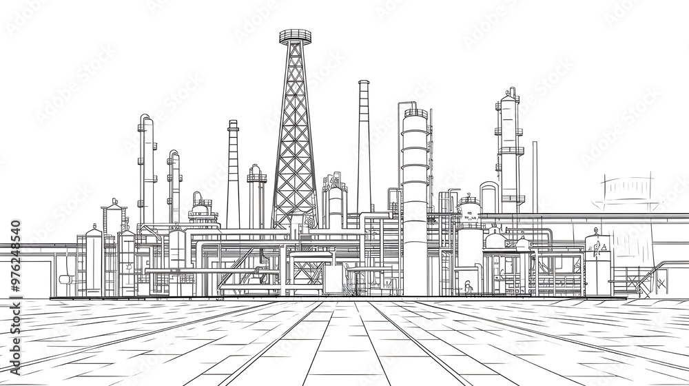 Industrial Factory Sketch Illustration Industrial Factory Sketch Illustration