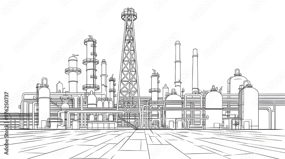 Industrial Factory Outline Sketch Illustration