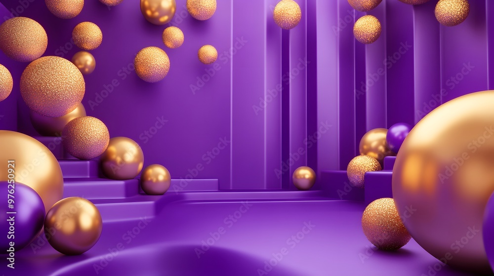 3d rendering of Gold и Deep purple abstract geometric background. Scene for advertising, technology, showcase, banner, game, sport, cosmetic, business, metaverse. Sci-Fi Illustration. Product display 3d rendering of Gold и Deep purple abstract geometric background. Scene for advertising, technology, showcase, banner, game, sport, cosmetic, business, metaverse. Sci-Fi Illustration. Product display