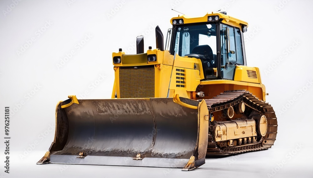 A detailed view of a yellow bulldozer showcasing its powerful blade and tracks, ideal for construction and heavy machinery themes. A detailed view of a yellow bulldozer showcasing its powerful blade and tracks, ideal for construction and heavy machinery themes.