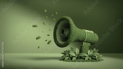 Green Megaphone with Leaves  D Render photo