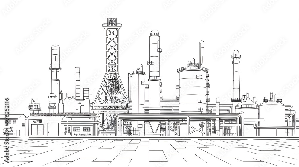 Industrial Factory Building Outline Sketch Illustration Industrial Factory Building Outline Sketch Illustration