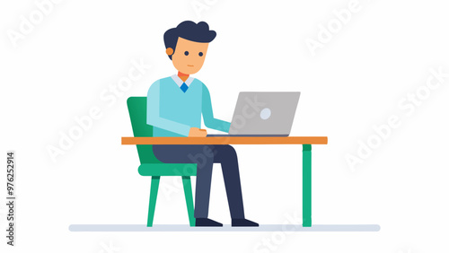  man sitting with laptop in the table wearing office dress. Concept illustration for working, work from home 