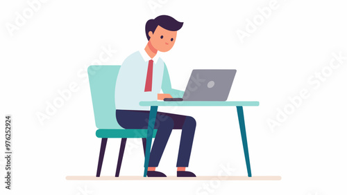  man sitting with laptop in the table wearing office dress. Concept illustration for working, work from home 