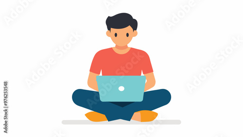 man with laptop sitting. Concept illustration for working, freelancing, . Vector illustration in flat cartoon style stock illustration, silhouette black color