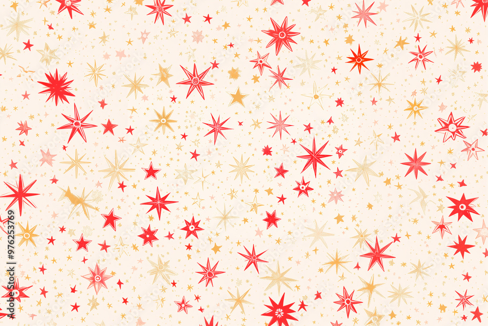 A festive pattern of red and gold stars in various sizes on a light background, ideal for Christmas themed designs. A festive pattern of red and gold stars in various sizes on a light background, ideal for Christmas themed designs.