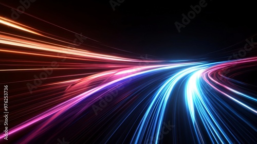 Abstract representation of optical data transmission using glowing lines over a dark background.