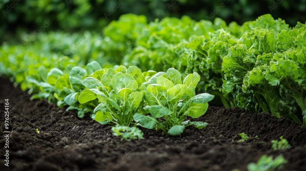 Fresh Green Lettuce Plants in a Garden Row. Fresh Green Lettuce Plants in a Garden Row.