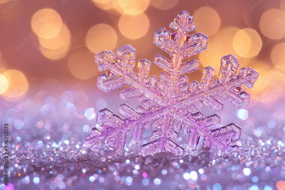 Sparkling purple snowflake on glittering background Sparkling purple snowflake on glittering background