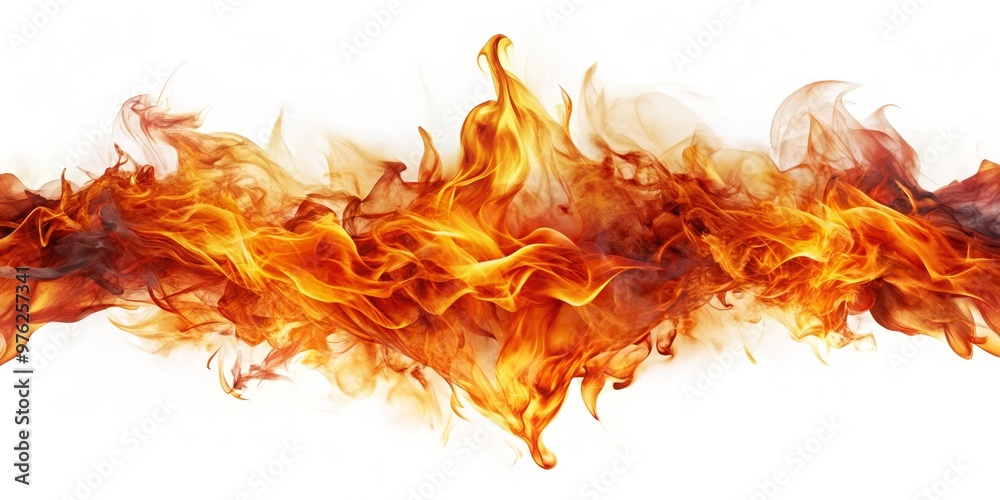 Abstract Fire Flames in a Horizontal Composition, White Background, fire, abstract, flames