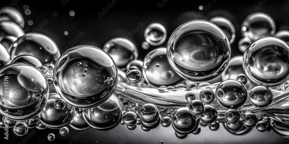 Abstract Liquid Spheres in Monochrome, Black and White, Liquid Texture, Water, Bubbles Abstract Liquid Spheres in Monochrome, Black and White, Liquid Texture, Water, Bubbles