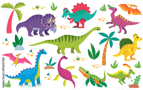 Funny dinosaurs in cartoon  style