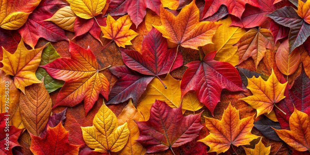 Fototapeta premium Autumn Leaves Collage A Symphony of Red, Yellow, and Orange, Fall Foliage, Autumn Colors, Nature Photography