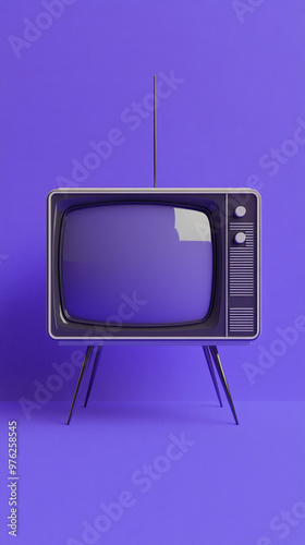 3d render vertical composition of an old cute classical television minimal graphic element design on solid purple background empty space cartoon mockup retro vintage closeup square model illustration photo