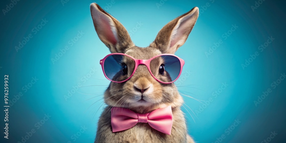 Cool Bunny in Pink Sunglasses and Bowtie, Blue Background, Animal Photography, Pet Photography, Easter Bunny Cool Bunny in Pink Sunglasses and Bowtie, Blue Background, Animal Photography, Pet Photography, Easter Bunny