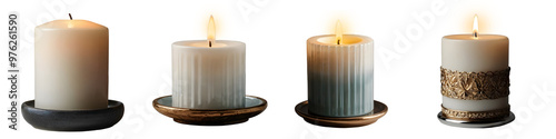 Luxury candle with candle stand set isolated on white and transparent background