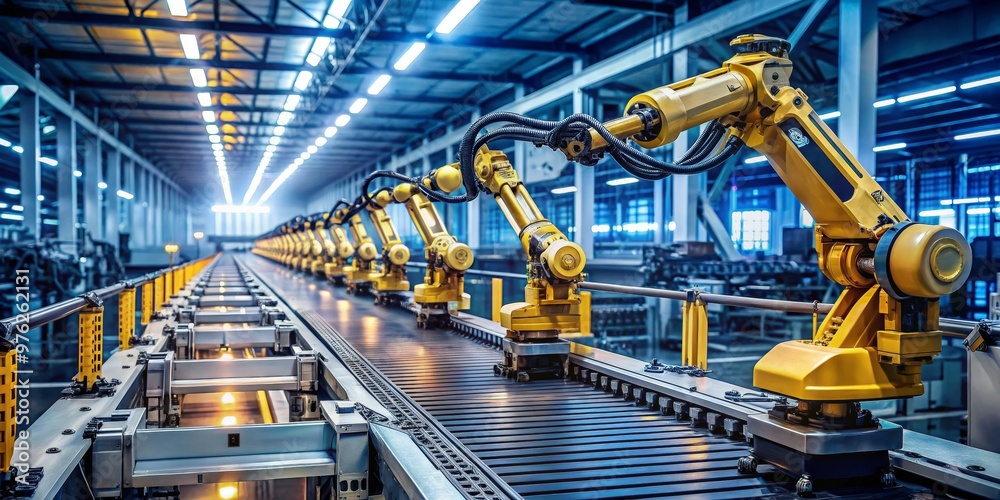 Industrial Robot Arms on Assembly Line, Automation, Manufacturing, Industry 4.0
