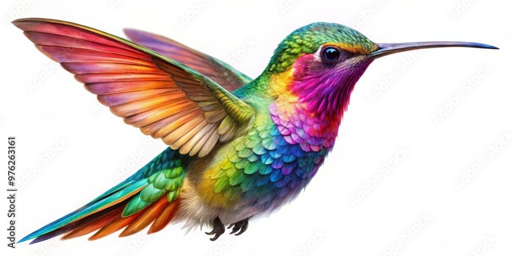 Rainbow Hummingbird in Flight Digital Painting of a Vibrant Bird with Spread Wings, Hummingbird, Bird, Nature, Rainbow Hummingbird in Flight Digital Painting of a Vibrant Bird with Spread Wings, Hummingbird, Bird, Nature,