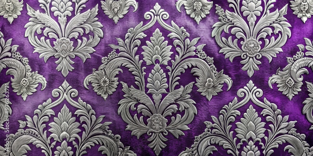Silver Floral Embossed Pattern on Purple Background, wallpaper , decorative , design , art Silver Floral Embossed Pattern on Purple Background, wallpaper , decorative , design , art