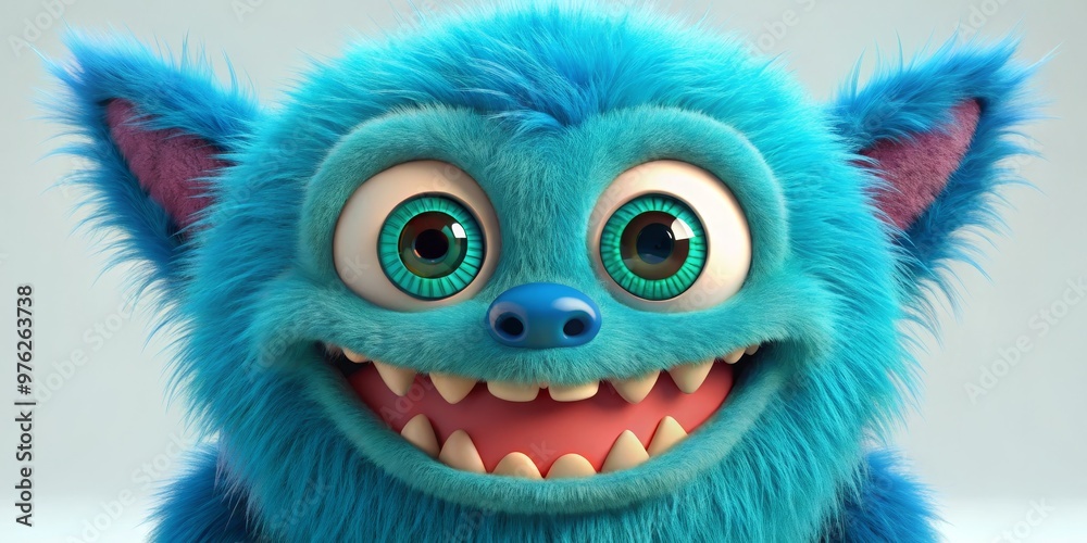 Smiling Blue Furry Monster Close Up, 3D Render, Cartoon Monster, Fun , 3D Model , Character Design Smiling Blue Furry Monster Close Up, 3D Render, Cartoon Monster, Fun , 3D Model , Character Design