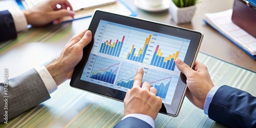 Two Hands Analyze Financial Data on Tablet, Financial Analysis, Investment Planning, Stock Market