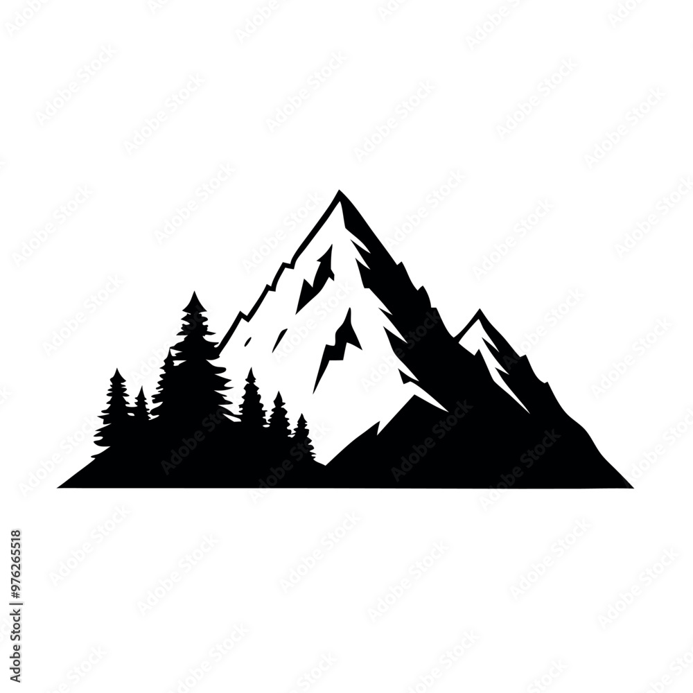 a black and white silhouette of a mountain peak. The mountain appears to be a steep, jagged peak with a jagged ridge on top vector silhouette a black and white silhouette of a mountain peak. The mountain appears to be a steep, jagged peak with a jagged ridge on top vector silhouette