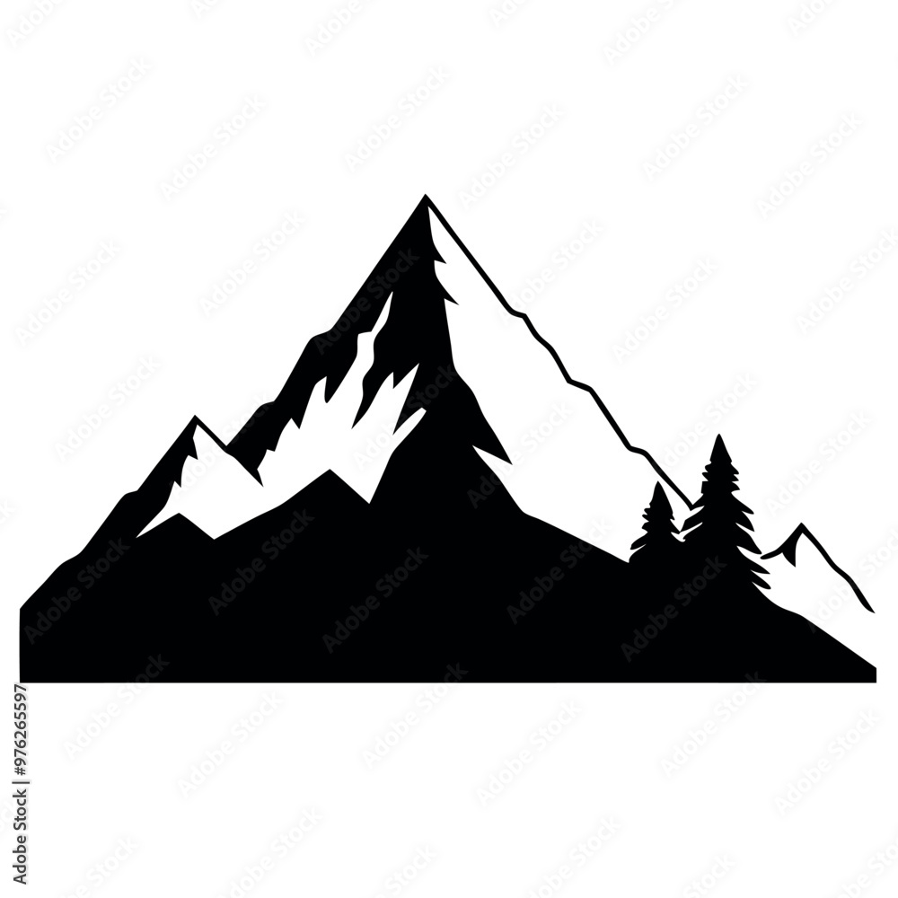 Fototapeta premium a black and white silhouette of a mountain peak. The mountain appears to be a steep, jagged peak with a jagged ridge on top vector silhouette