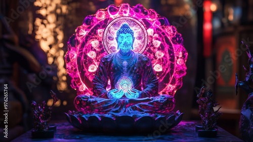 Buddha Statue with Neon Lights.