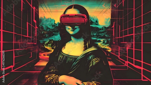 Mona Lisa Virtual Reality Modern Art Iconic Technology Transformation. AI Generated