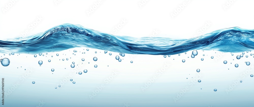 Water background with a blue water surface and air bubbles on a white isolated background, vector illustration Water background with a blue water surface and air bubbles on a white isolated background, vector illustration