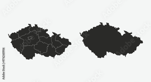Set of Czech Republic maps. Czech Republic map with regions isolated on white background. Silhouette of Czech Republic map. Vector illustration