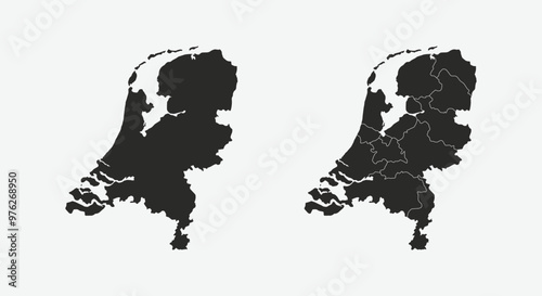 Set of Netherlands maps. Netherlands map with regions isolated on white background. Silhouette of Netherlands  map. Vector illustration