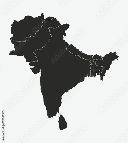 South Asia map. High detailed. Vector illustration