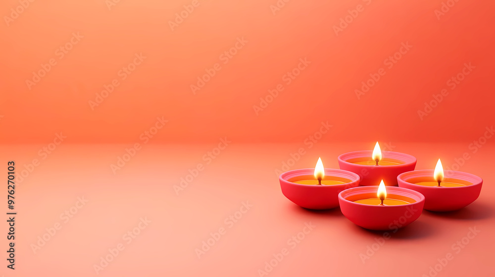 Diwali clay diyas, hand-painted, 3D illustration
