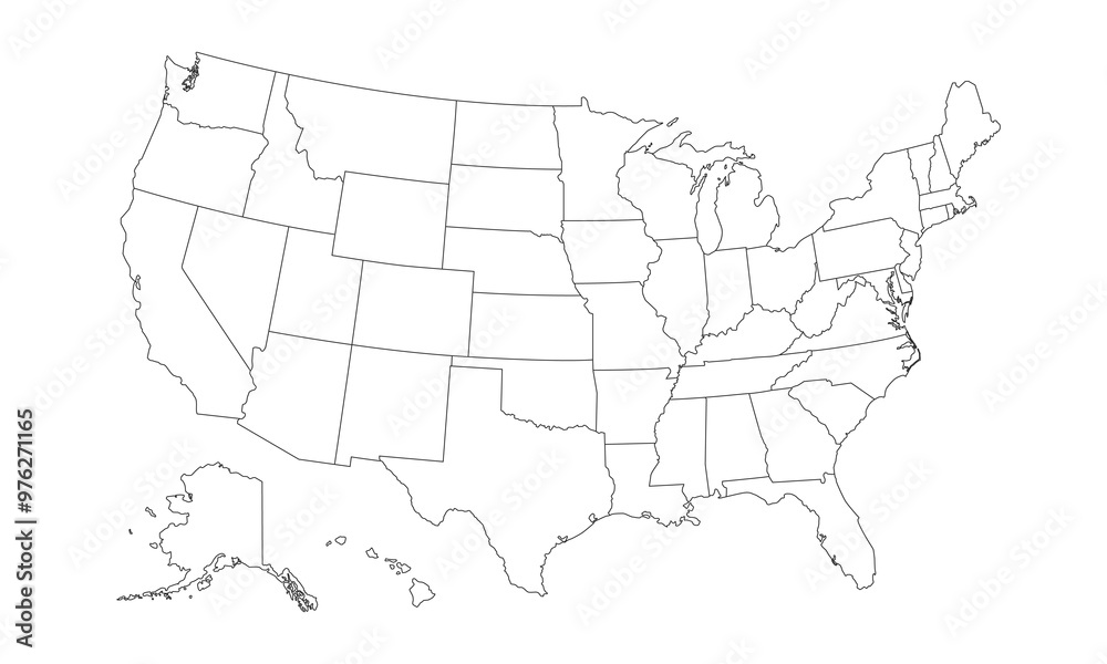 USA map isolated on white background. Outline United States of America ...