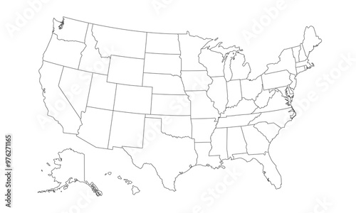 USA map isolated on white background. Outline United States of America map. Blank US map template. Vector illustration