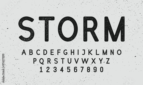 Display alphabet. Simple font with grunge texture. Rough vintage font. Vintage hipster design. Vector illustration