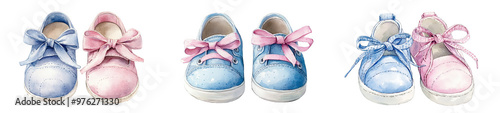 Colorful toddler shoes with pink and blue designs charming footwear collection transparent background