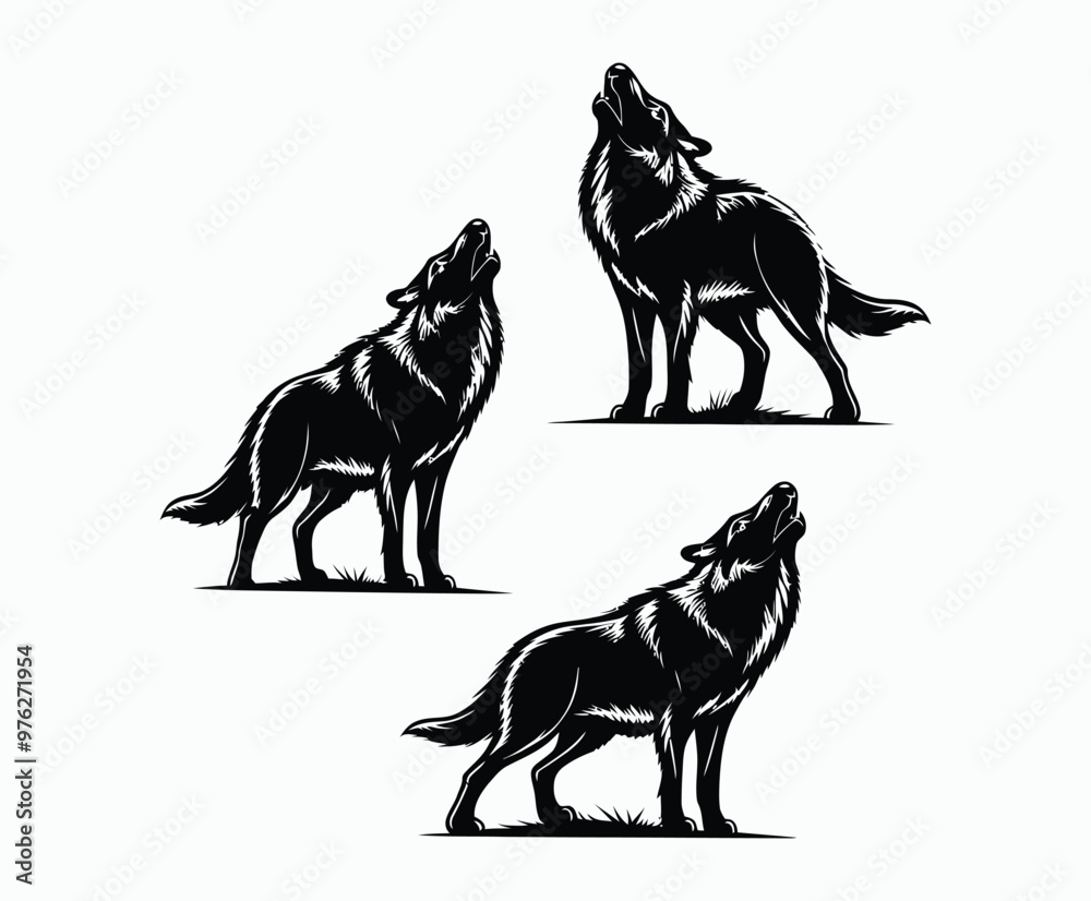 Howling wolf silhouette EPS vector art illustration template on a white background Howling wolf silhouette EPS vector art illustration template on a white background