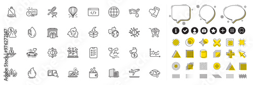 Set of Fish grill, Online storage and Mute line icons for web app. Design elements, Social media icons. World communication, Search book, Conjunctivitis eye icons. Vector