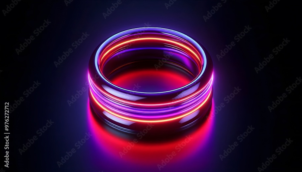 Abstract colorful neon ring background with reflection on the floor Abstract colorful neon ring background with reflection on the floor